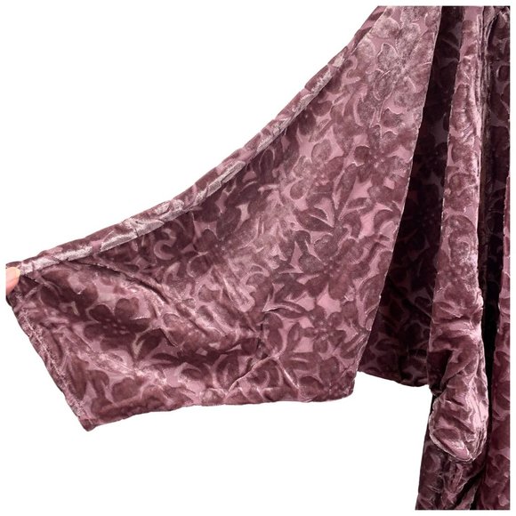The Muses Lounge Velvet Burnout Dolman Ruched Cardigan Dusty Mauve NEW - Picture 7 of 15
